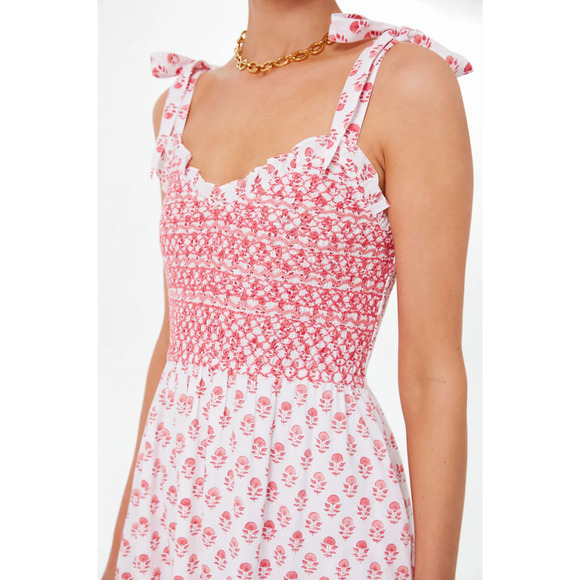 Pink City Prints Rose Meadow Red Block Jessica Maxi Dress Smocked Tuckernuck M - Picture 4 of 15